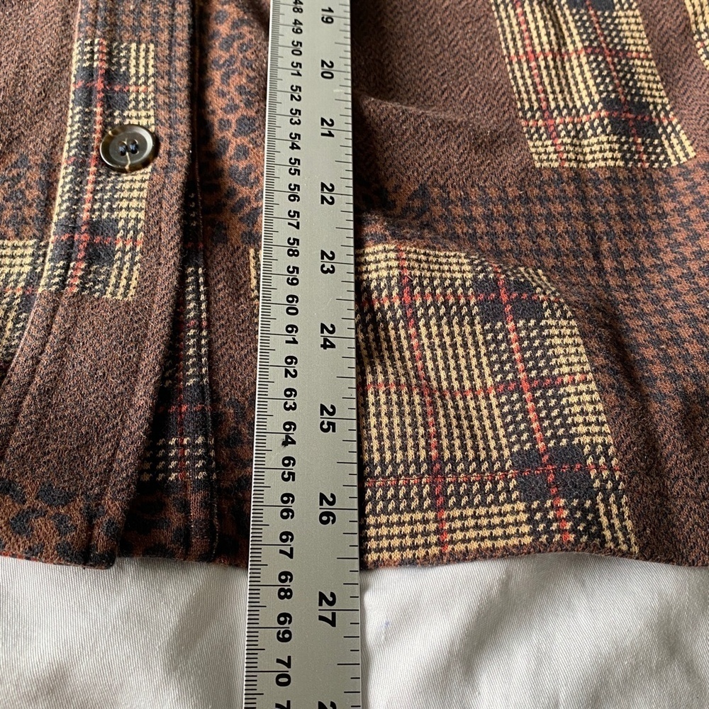 Bechamel Petites Women's Brown Long Sleeve Patchwork Button Up Shirt Size PM - Picture 9 of 10